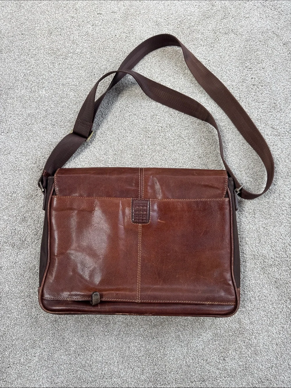 Boconi Brown Leather Messenger Bag with Adjustable Strap